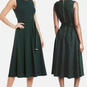 Calvin Klein Sleeveless Midi A-Line Belted Dress, Green